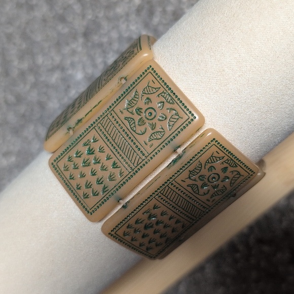 Tan and Green Patterned Bracelet - Picture 2 of 3